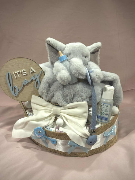 Blue Super Soft Elephant Large Nappy Cake