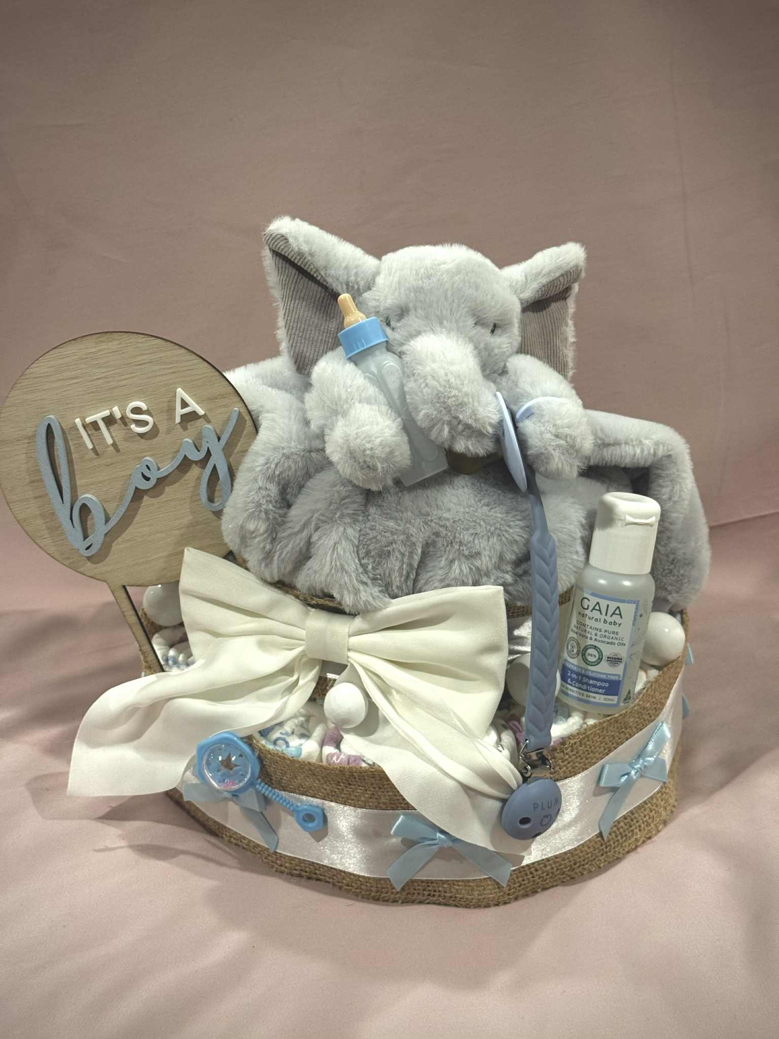 Blue Super Soft Elephant Large Nappy Cake