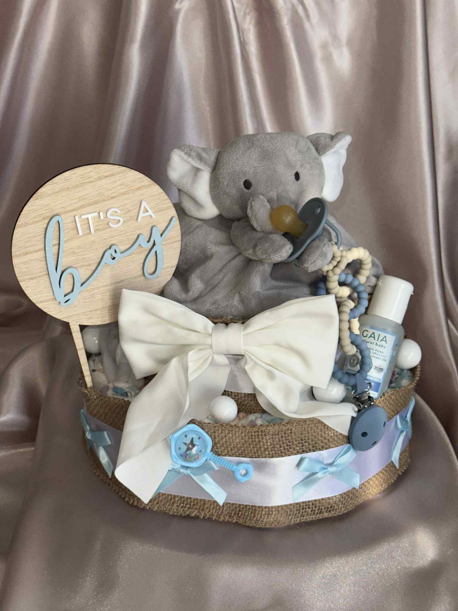 Grey Elephant Large Nappy Cake