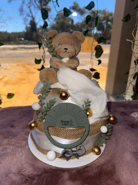 Evergreen Bear Small Nappy Cake