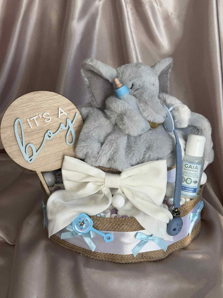 Blue Super Soft Elephant Large Nappy Cake