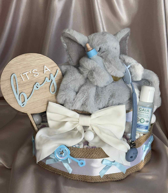 Blue Super Soft Elephant Large Nappy Cake