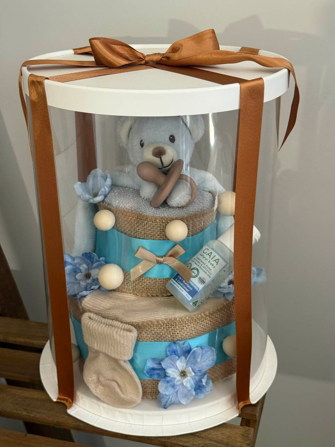 Baby Blue Bear Small Nappy Cake
