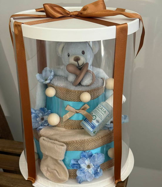 Baby Blue Bear Small Nappy Cake