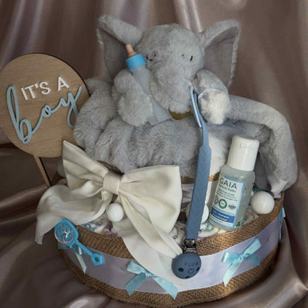 Blue Super Soft Elephant Large Nappy Cake