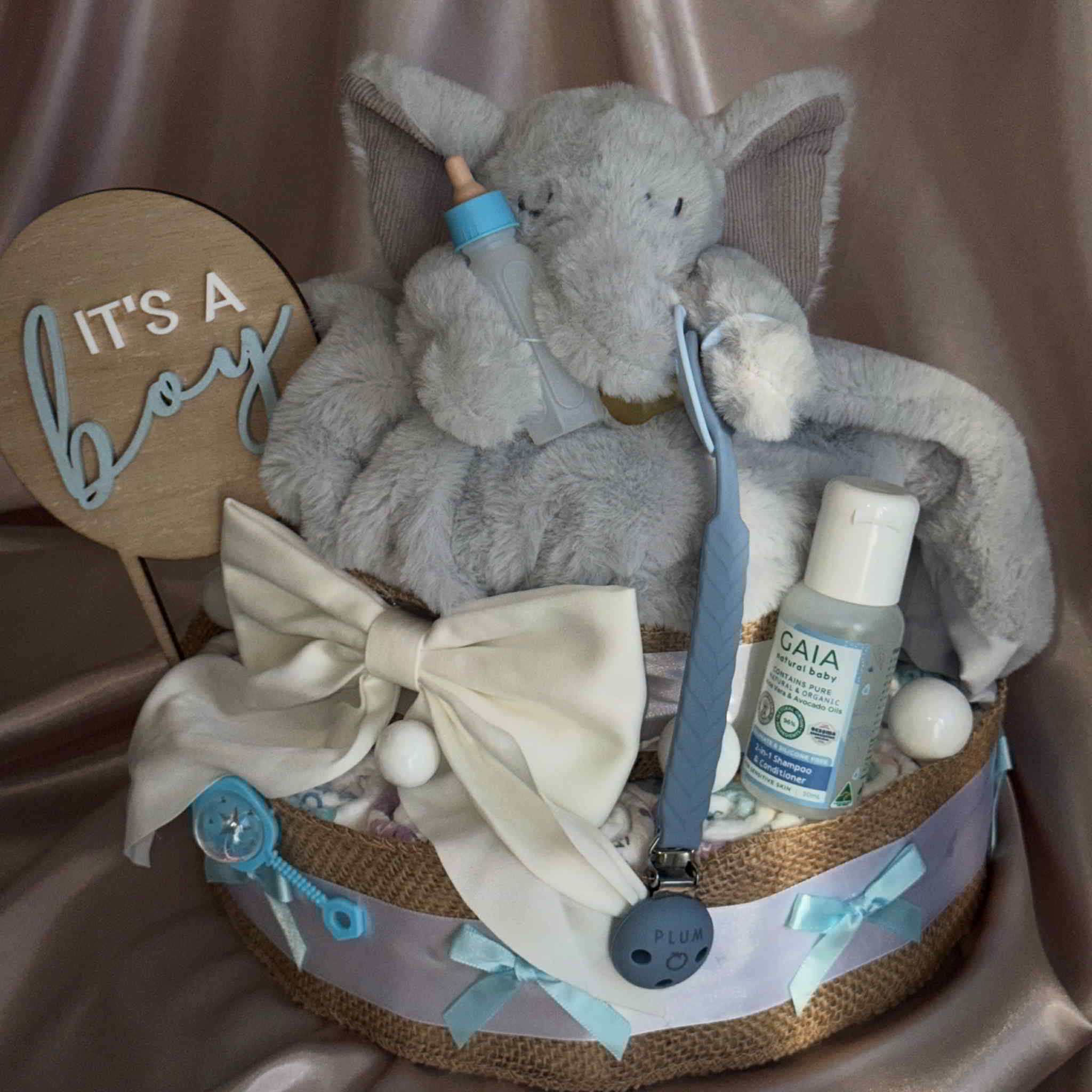 Blue Super Soft Elephant Large Nappy Cake